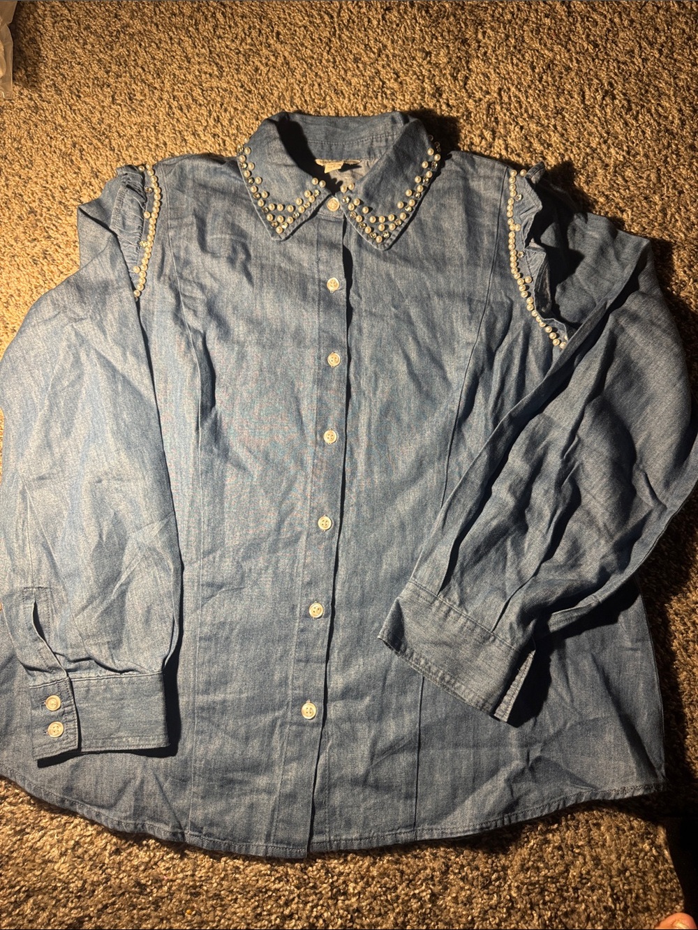 Cato Light Blue Pearl-Trim Button Down Shirt